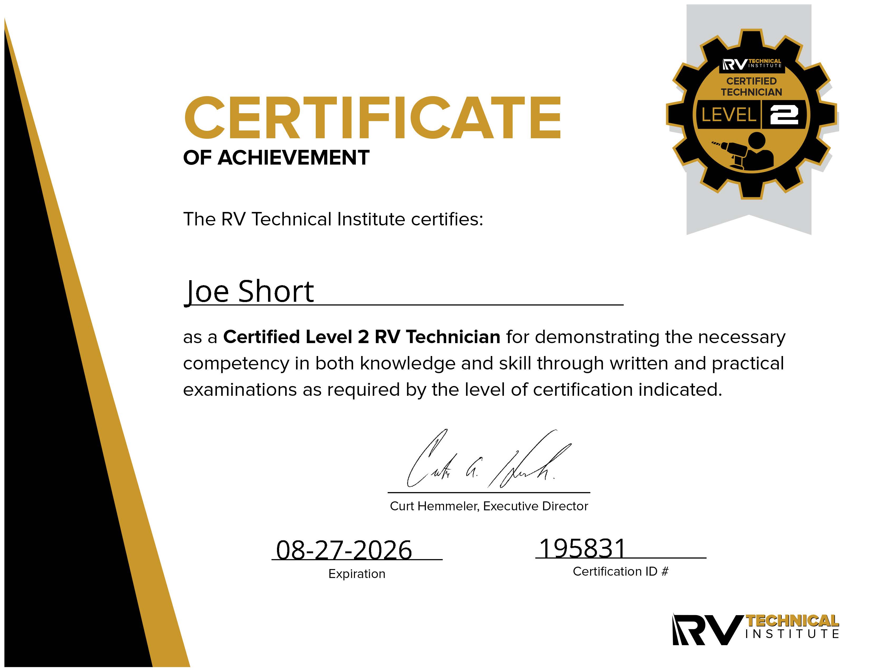 JS RV Repair Inspector NRVIA Level 2 Certified and RVIA Level 2